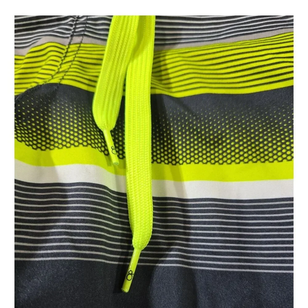 OP Ocean Pacific Mens Big Tall Board Shorts 3XL Neon Stripe Lined Trunks EUC